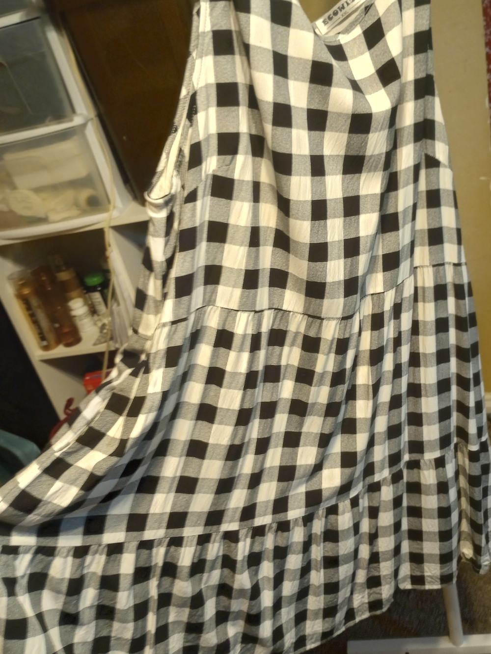 Black & White Gingham Midi Dress - Lightweight Tiered Sundress